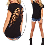 T-shirt femme noir - motif ailes d'ange - dessin-back - mode estivale