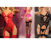 Corset sexy avec poignets ruban / poignet comprend /Corset, jartelle et culottes