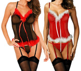 C1003 Ensemble de lingerie sexy guêpière avec plumes et string QUEEN 2 couleurs
