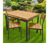 433850 Table de jardin AH avec 4 chaises en métal et bois foncé110x70x75 cm
