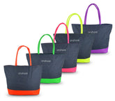 0658T Sac de plage modèle Onshore effet jeans double poignée détails fluo