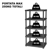 Étagère modulaire en plastique HELIOS avec 5 étagères 40x80xH188 cm résine Noir