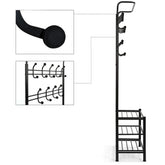 Portemanteau NOIR avec porte-chaussures pour le couloir 3 étagères 65x29xH190 cm