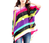 Blouse en mousseline de soie oversize asymétrique Imprimé lignes multicolores