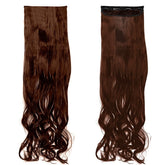 Extension 4 Clips Marron Foncé Ondulé Long 50cm Tape Faux Cheveux Synthétiques