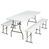 Set de table 2 bancs pliants en plastique blanc pour jardin, camping, bar
