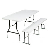 Ensemble table et banc pliants en plastique blanc pour jardin, camping, bar
