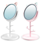 Miroir de maquillage cosmétique de table à LED avec porte-bijoux rechargeable