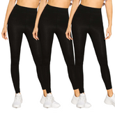 Set de 3 Leggings femme noirs, coton extensible, été, taille haute