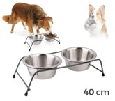 180593 double gamelle en acier pour chiens avec support sureleve 40x17x8,5 cm