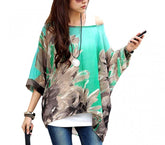 Blouse en mousseline de soie oversize asymétrique imprimé floral vert 001