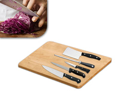Set de 6 couteaux inox à lame d'acier et planche en bois 30 x 20 cm 593729