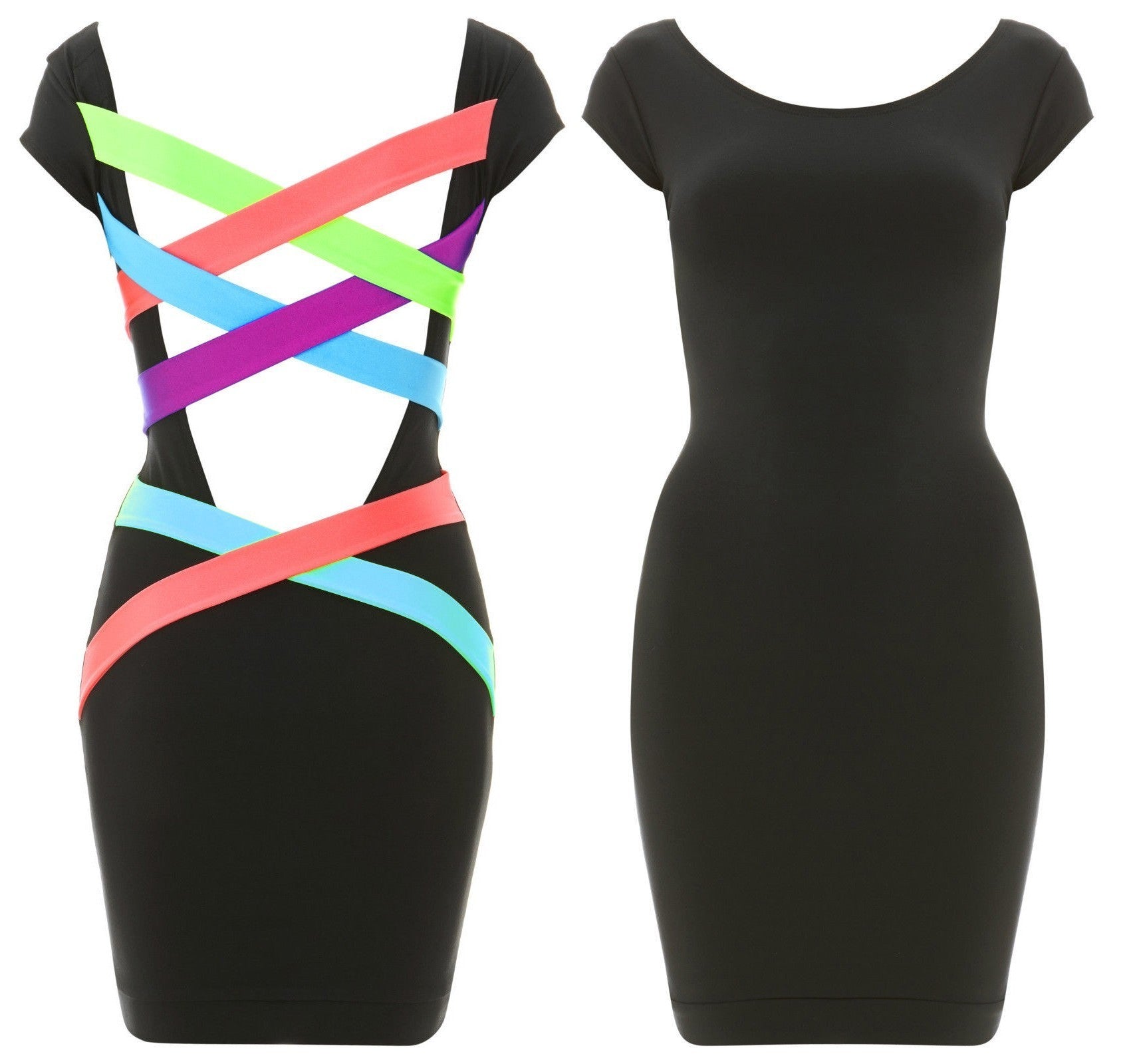 Robe tube femme Noire avec rayures multi couleurs - mode féminine - Mod. ALAMEDA