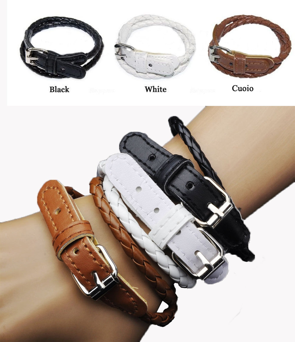 Bracelet tressé tendance - en cuir - unisexe