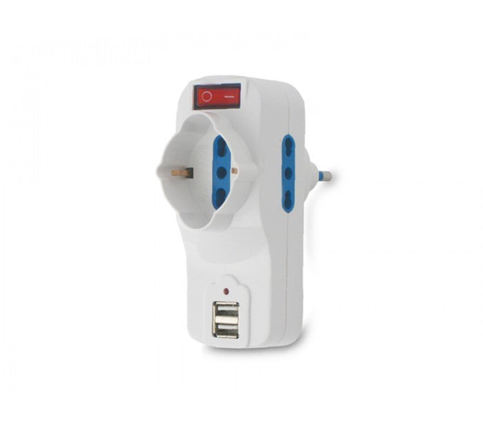 Adaptateur multiprise 1500W max 16 A avec 2 USB 1A - 1 monophasé 