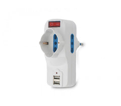 Adaptateur multiprise 1500W max 16 A avec 2 USB 1A - 1 monophasé 