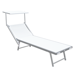 Lettino Prendisole LUXURIOUS Parasole Alluminio Schienale Reclinabile 180X60X40