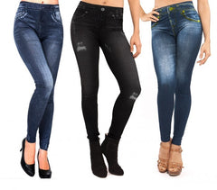 F327 Set de 3 leggings thermiques effet Denim mod. Alanis avec doublure peluche