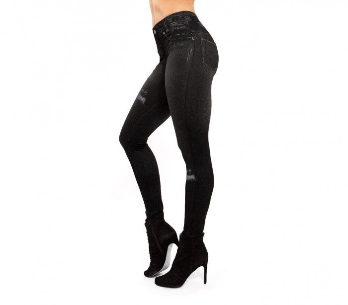 F327 Set de 3 leggings thermiques effet Denim mod. Alanis avec doublure peluche