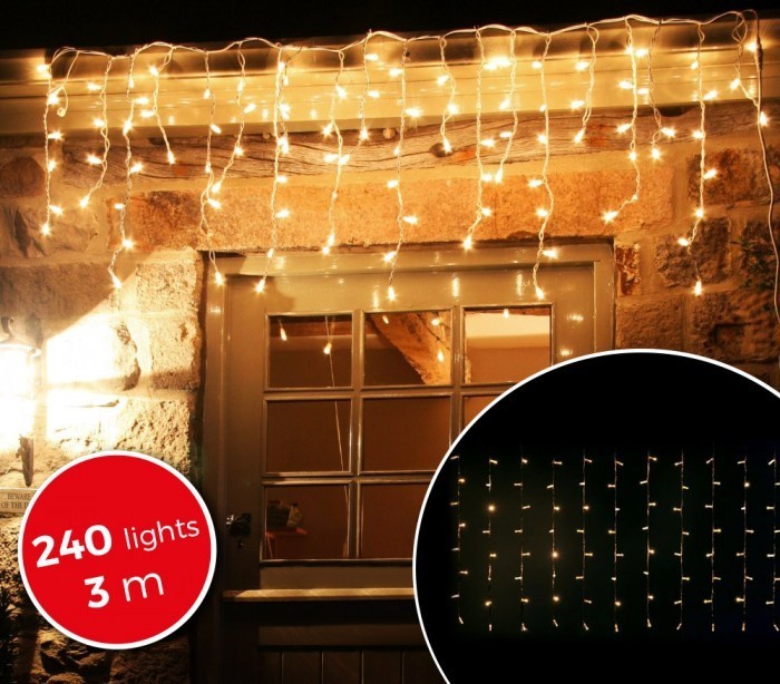 031342 Rideau de lumières de Noël d'extérieur 3mt 240 lumières blanches 