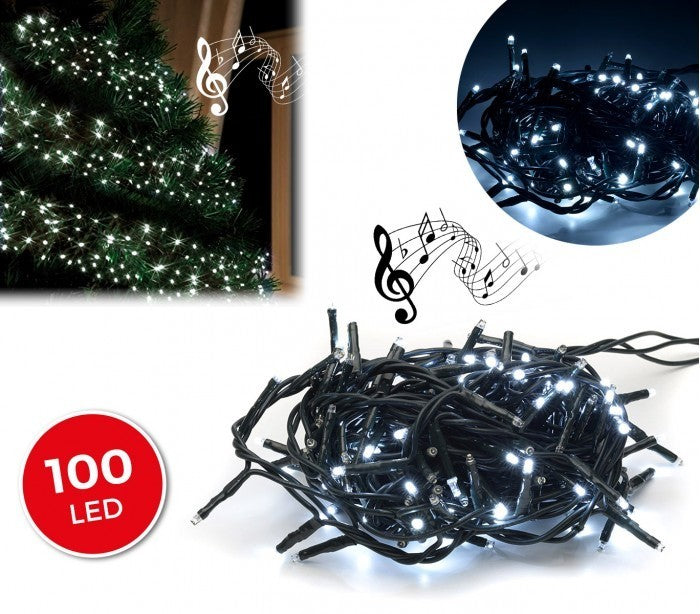 467073 Lumières de Noël 100 LED blanches avec effets sonores 8 mélodies 6 m