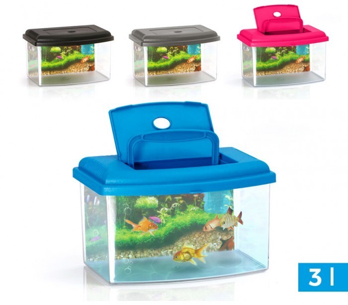 10635 Aquarium rectangulaire en plastique rigide 3 L avec couvercle 22x16x14 cm