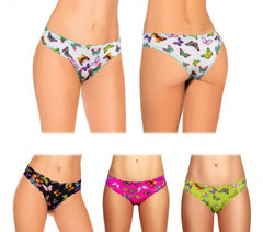9956 Pack de 12 culottes brésiliennes drapées avec des papillons en 4 couleurs