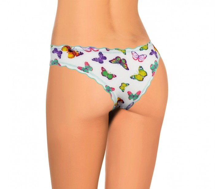 9956 Pack de 12 culottes brésiliennes drapées avec des papillons en 4 couleurs