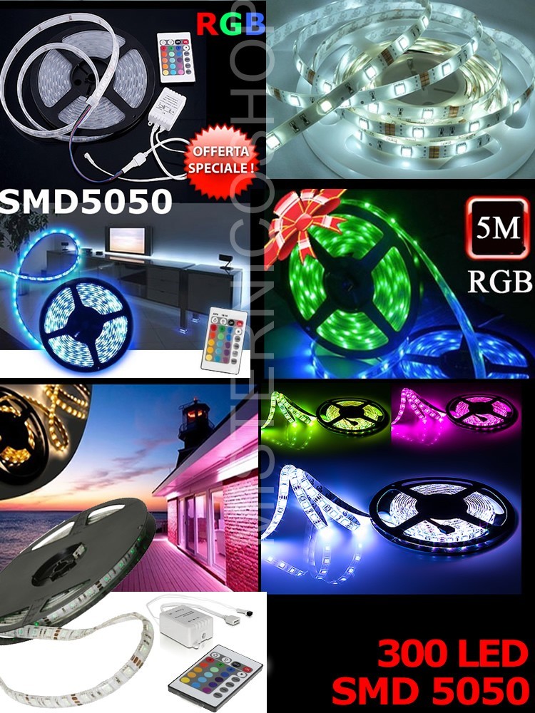 Guirlande multicolore lumières LED 5m - 300 72W RGB LED multicolore