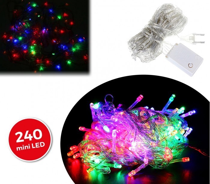 499678 Guirlande MULTICOLORES 240 LED 8 jeux de lumière câble transparent 11,56m