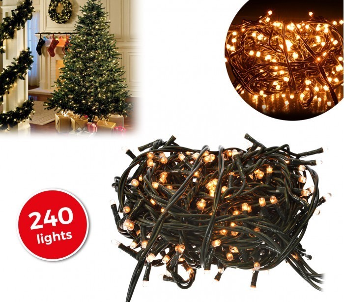013539 Guirlande Noël 240 ampoules BLANCHES 8 jeux de lumières fil vert 11,56 m