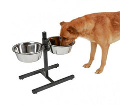 86483 Double gamelle DOG BOWL en acier inox pour chiens avec support réglable