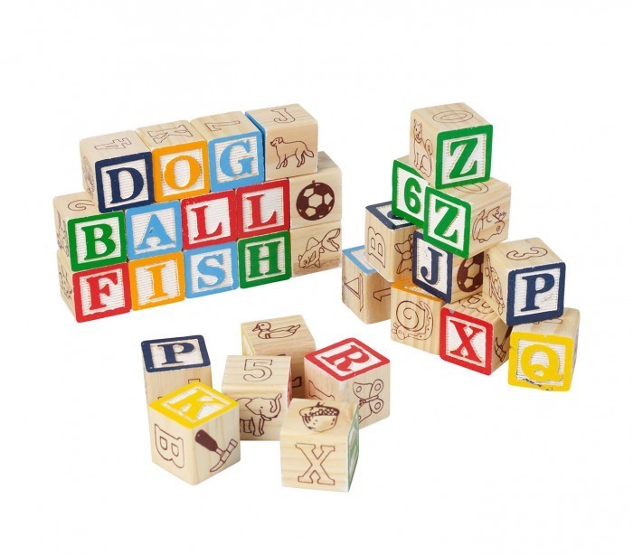 98304 Playset éducatif en bois cubes avec animaux, lettres et numéros 3x3 cm