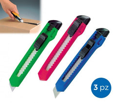 760723 Ensemble de 3 couteaux à lame rétractable en plastique et métal - Cutter