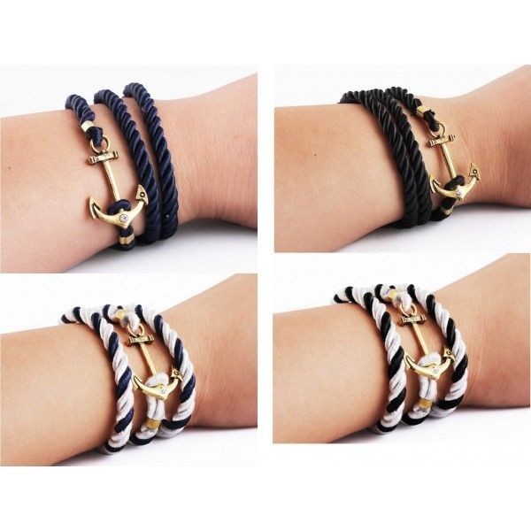 Bracelet Charm avec des paillettes corde nautique ancre bijoux unisexe