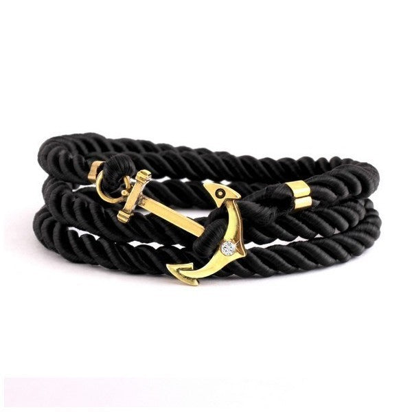 Bracelet Charm avec des paillettes corde nautique ancre bijoux unisexe