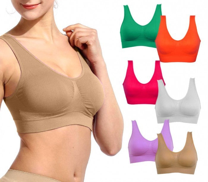 30005-12 Set de 6 brassières de sport moulantes ass. Marigold bonnets rembourrés