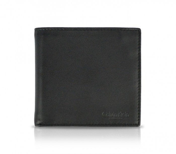 S09 Portefeuille noir Calvin Klein pour homme en vrai cuir avec porte-monnaie