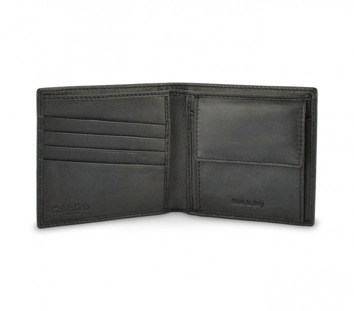 S09 Portefeuille noir Calvin Klein pour homme en vrai cuir avec porte-monnaie