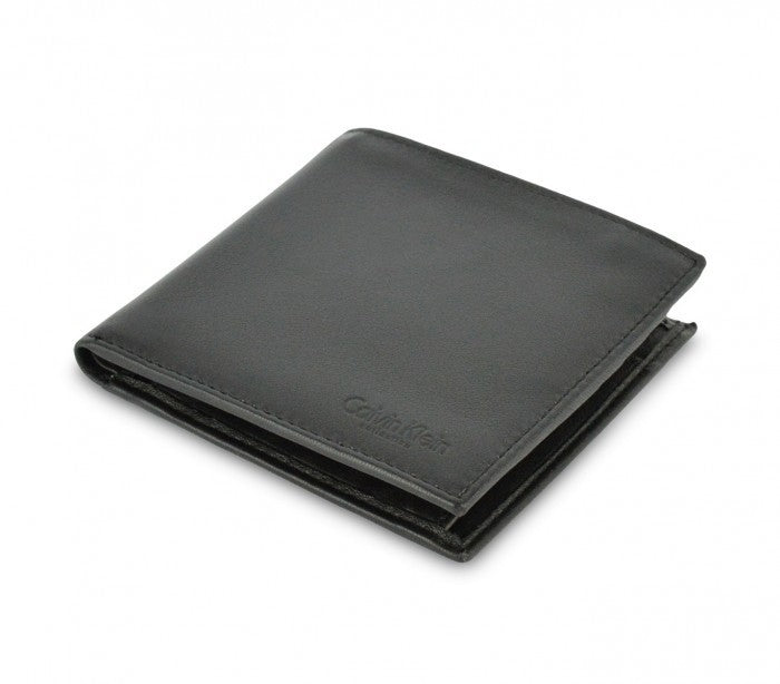 S09 Portefeuille noir Calvin Klein pour homme en vrai cuir avec porte-monnaie