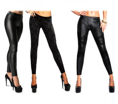 Set de 3 leggings femme ass.NAJA eff. cuir avec élastique empiècements dentelle