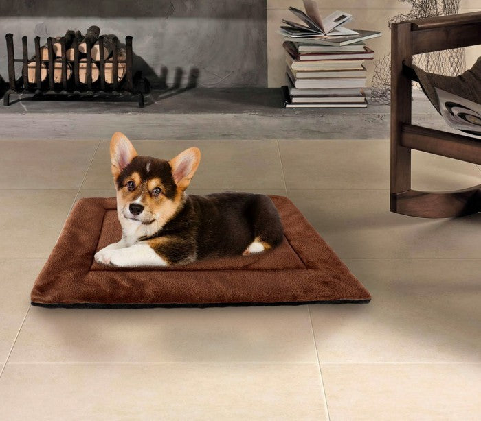 3002 Matelas doux en velours pour chiens taille S Marron 42 x 30 cm