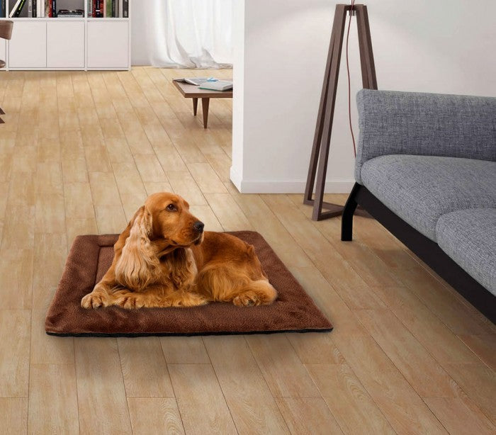 3003 Matelas doux en velours pour chiens taille M Marron 48 x 41 cm