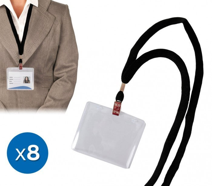 449854 Set de 8 porte-badges avec sangle et pince 90 x 60 mm Carte pass