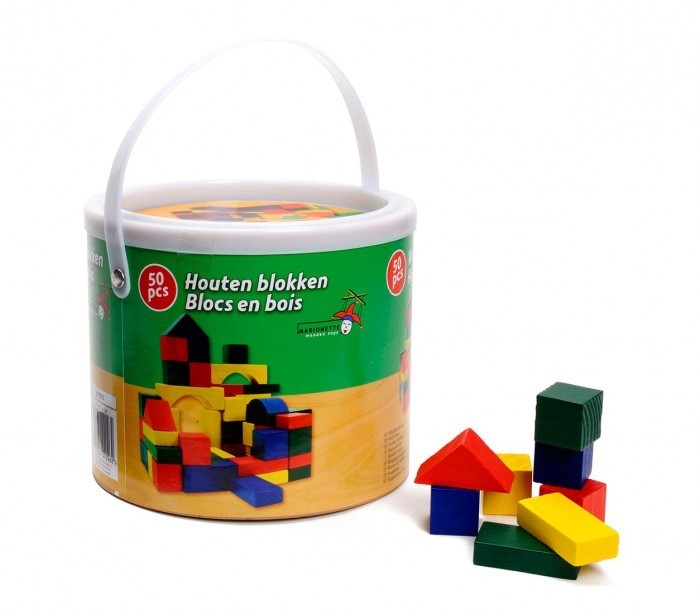 44026 Seau de blocs en bois 50 pcs approprié pour les enfants dès 2 ans