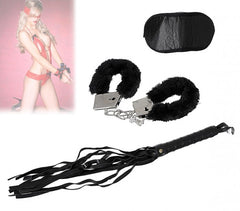 748988 Set de 3 accessoires sexy pour adultes SM avec des menottes et martinet