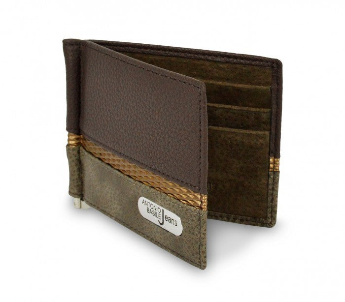 Porte-cartes hommes 8858 PSB30 en cuir ANTONIO BASILE pince à billet centrale