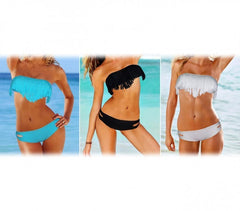 Maillot de bain avec bandeau à frange rembourrage amovible Bikini de mer push-up