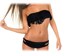 Maillot de bain avec bandeau à frange rembourrage amovible Bikini de mer push-up