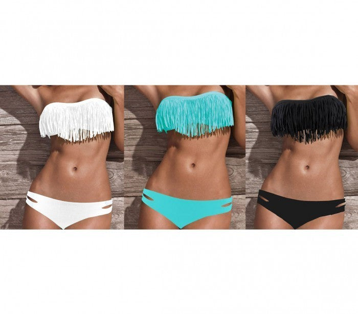 Maillot de bain avec bandeau à frange rembourrage amovible Bikini de mer push-up
